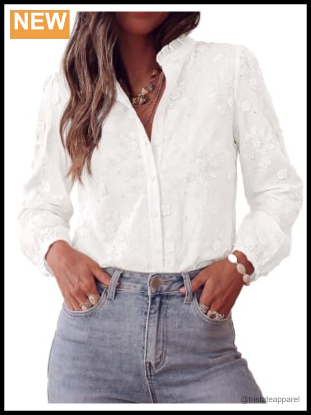 Women's Floral Embroidery Button Down Shirt Long Sleeve Cotton Blouse